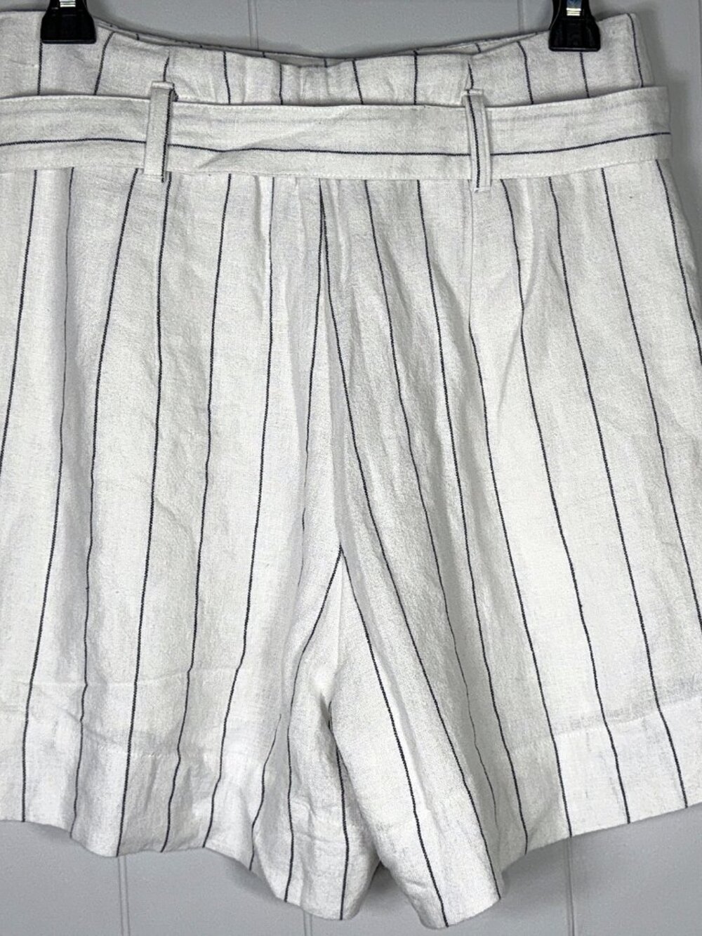 Abercrombie & Fitch White Pin Stripe Linen Blend High Rise Belted Lined Shorts M - Picture 3 of 4